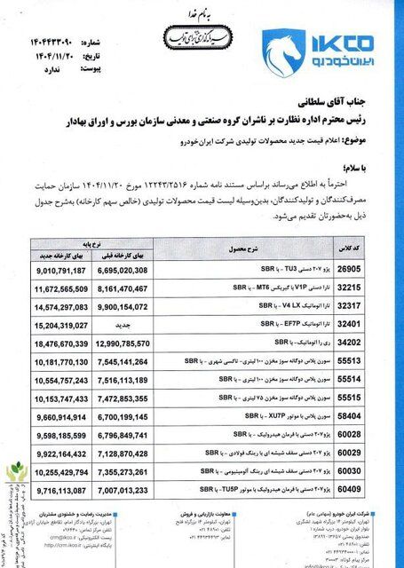 قیمت جدید محصولات ایران خودرو اعلام شد