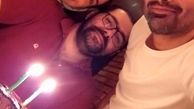 امین زندگانی در کنار زن و برادر زن جانش در جشن تولد+عکس