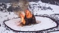سوزاندن قلعه کرونایی در اختتامیه جشنواره زمستانی در روسیه+ فیلم 