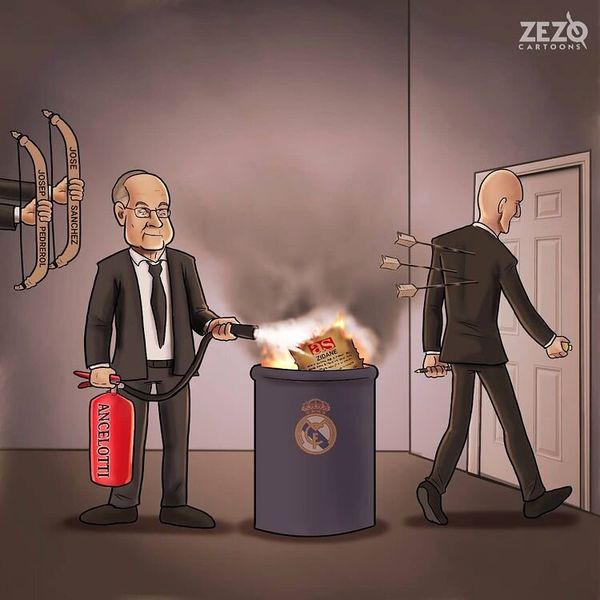 لحظه خروج زیدان از مادرید را ببینید!+ کاریکاتور